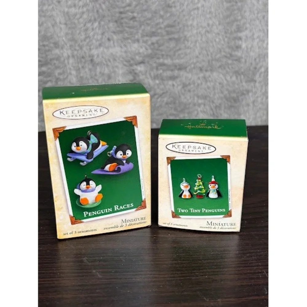 Hallmark Keepsake Miniature Penguin Ornament Sets 2002 2005 Penguin Races Lot 2
